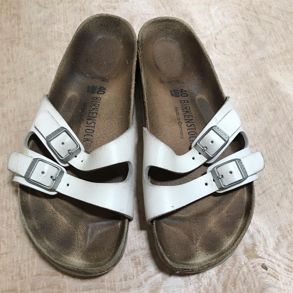 Birkenstock Arizona White Leather Sandals EU 40 US 9 Cork Footbed Comfor